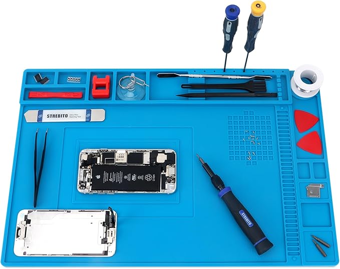 STREBITO Silicone Soldering Mat Electronics Mat, Solder Pad Heat Resistant 932°F, Magnetic Work Mat Silicone Repair Mat for Soldering, Computer, Laptop, Cell Phone, RC, Watch, Gun, Size 17.7" x 11.8"