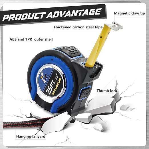 Youyole 2 Pack Tape Measure with Fractions 25 ft x 1 in 1/8 Steel Measuring Tape Retractable Easy Read Measurement Ruler Steel Power Blade