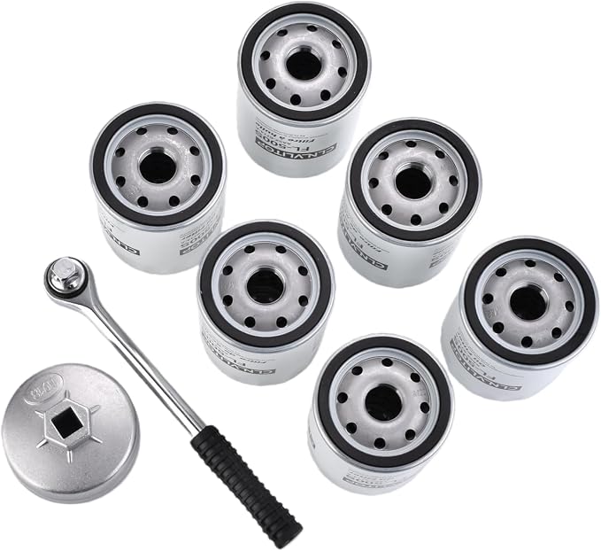 Oil Filter Kit with wrench for Ford F150 2011-2024 Explorer | Mustang Expedition Flex Fsion Transit Fusion and Chevrolet, GMC, Dodge, Lincoln Replaces FL500S AA5Z-6714-A AA5Z6714A(6 Pack)