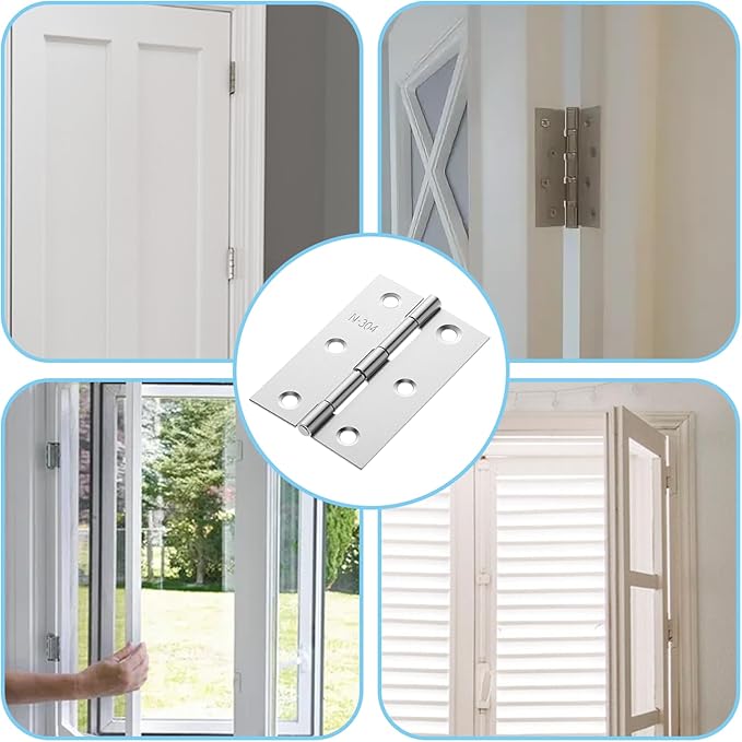 2 Pcs 3" Stainless Hinges,Stainless Steel Folding Butt Hinges Door Hinges with 12pcs Stainless Steel Screws Window and Door Hinges for Doors Wooden Boxes Windows (Silver)