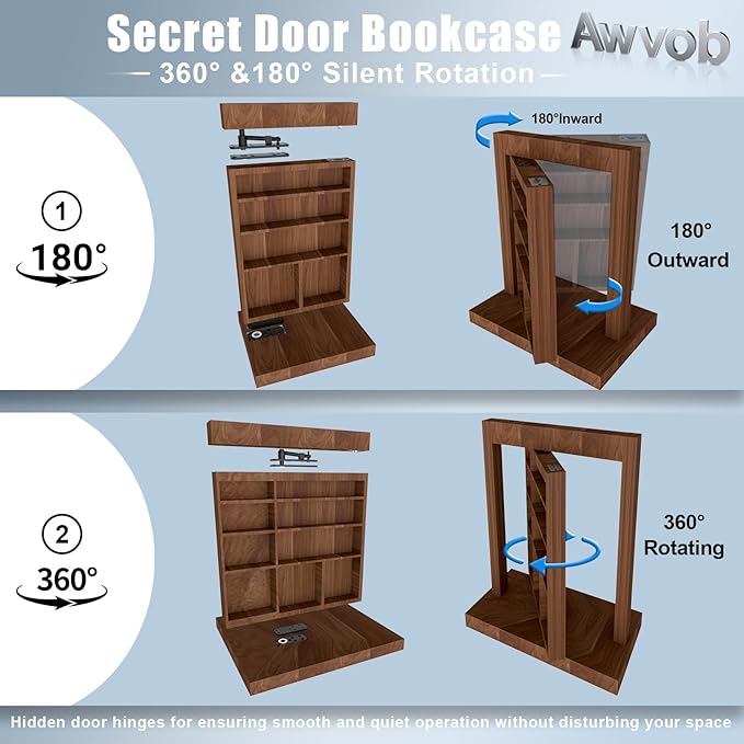 Hidden Door Hinge with Dual Bearing Design - Rotating Silent Invisible Door Hinge Kit for Heavy Duty Secret Door, Perfect for DIY Carpenters & Door Bookcase 580lbs Load-Bearing