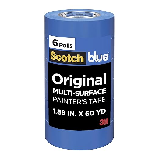 ScotchBlue Original Multi-Surface Painters Tape, 2 Inch Wide (1.88 in. x 60 Yds), 6 Rolls Blue Paint Tape Protects Surfaces & Removes Easily, Masking Tape for Indoor and Outdoor Use (2090-48TP6)