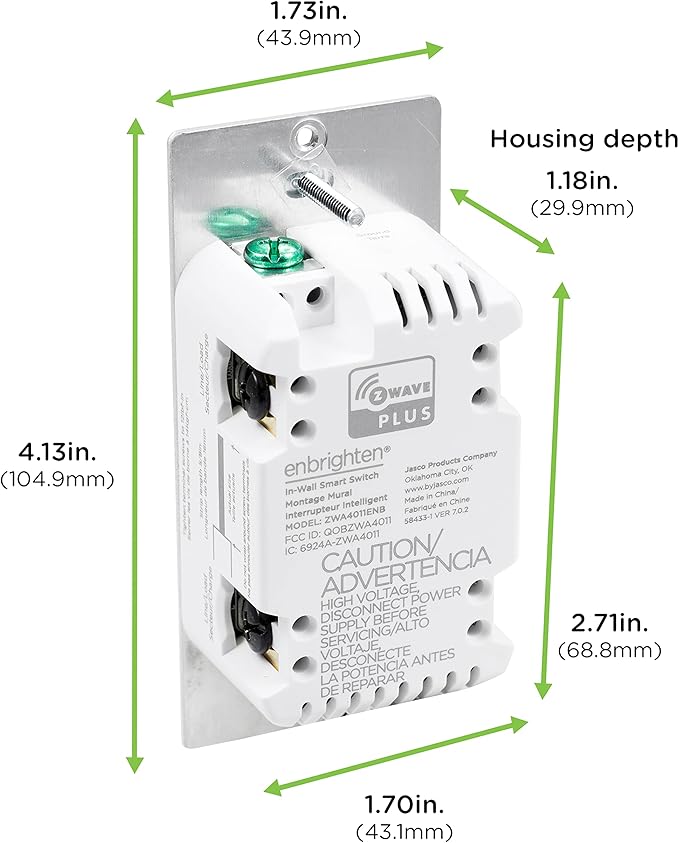 Enbrighten Z-Wave In-Wall Smart Light Switch with QuickFit and SimpleWire, Works with Google Assistant, Alexa, & SmartThings, Z-Wave Hub Required, Smart Home, 700 Series, 58433