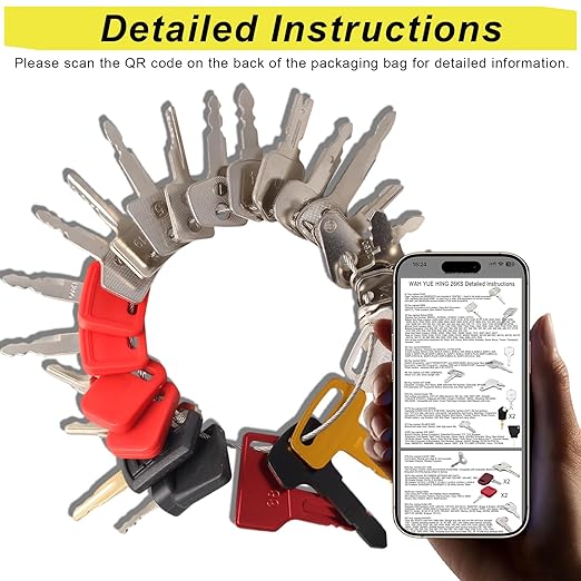 Multi Type Heavy Equipment Key Set, 26 Excavator Dozer Skid Steer Loader Forklift Roller Keys Fit CAT Caterpillar Bobcat JD Case JLG JCB Volvo Hyster Ford Holland Yanmar Kubota Komatsu Toyota Hitachi