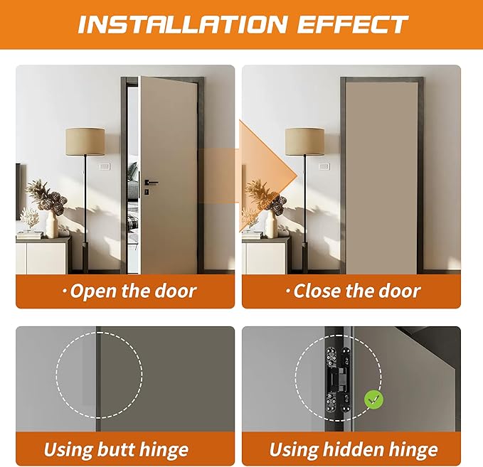 6" Hidden Hinges for Doors Invisible Hinge Concealed Hinges Zinc Alloy 180 Degree Swing Hinge 3 Way Adjustable Butt Silent Door Hinges 6 x 2.5 x 1 inch (Black Pack of 2)