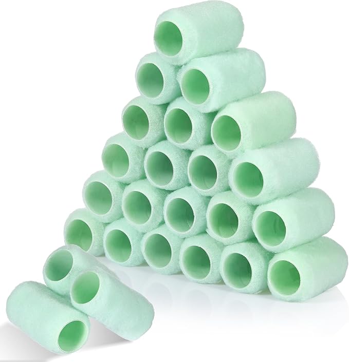 Gisafai 24 Pcs Paint Roller Covers Paint Rollers for Painting Walls Roller Paint Brush 3/8 Inch Nap Microfiber Roller Naps House Painting Supplies Paint Roller Kit for Walls Ceilings (Green,4 Inch)