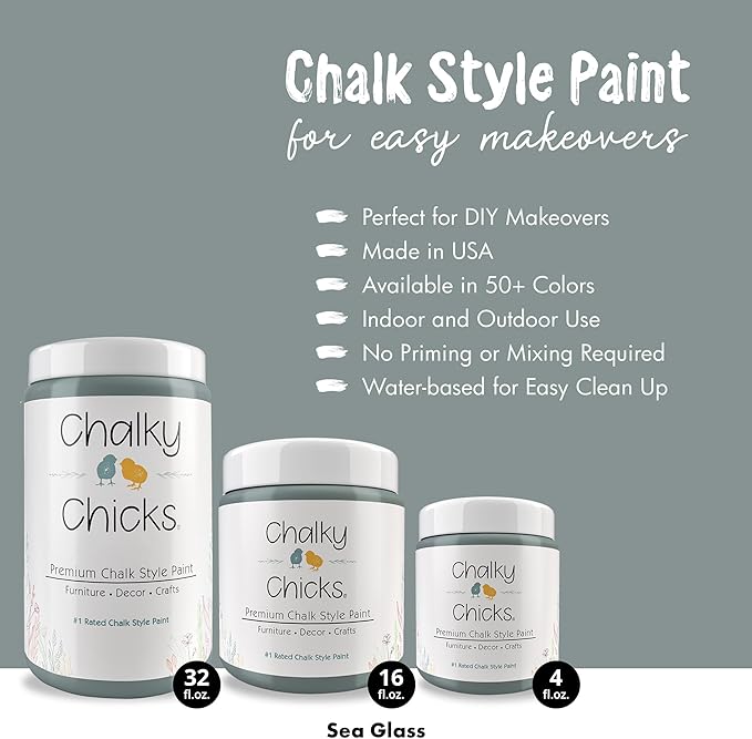 Chalky Chicks Chalk Paint for Furniture, Cabinets, Wood, and Crafts - Spray Paint-Ready for Home Decor - Sea Glass (Light Blue) 32 Fl Oz (Pack of 1)