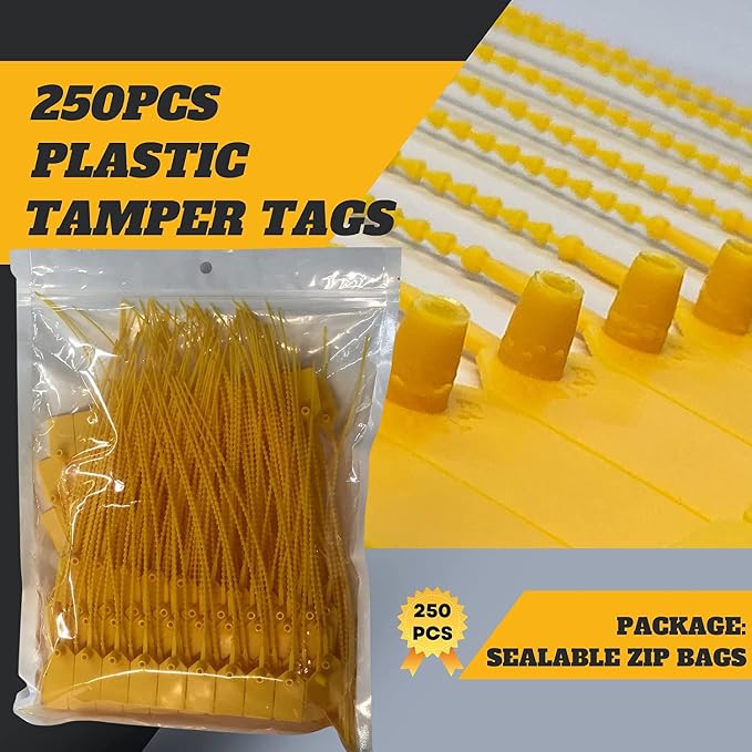 JAVIKA 100PCS Plastic Tamper Seal Tags, Pull-Tite Security Seal, Zip Ties | One-piece construction, Self-Locking & Versatile, Easy to Use and Write On, Wide Range of Applications