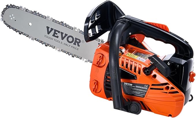VEVOR 25.4 CC 2-Cycle Top Handle Gas Powered Chainsaw 12 Inch Petrol Handheld Cordless Chain Saw for Tree Wood Cutting
