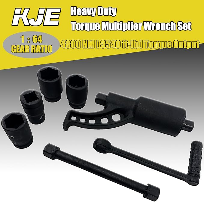 KJE Heavy Duty Torque Multiplier Wrench Set, w/ 1-5/16~1-5/8Inch Cr-v Socket (4800 N/M, 3,540 ft/lb), 1:64 Saving Lug Nut Remover Torque Wrench for Semi Truck & RVs