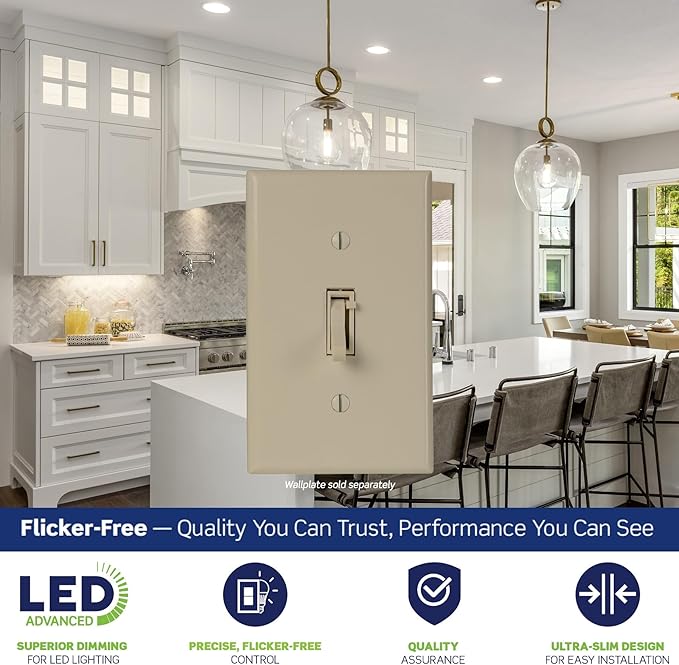 Leviton Toggle Slide LED Advanced Dimmer Switch for 150W Dimmable LED, Halogen and Incandescent Bulbs and Fixtures, TSL01-I, Ivory