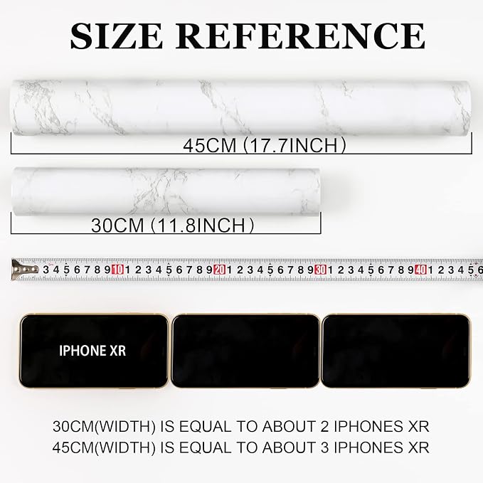practicalWs Glossy Marble Contact Paper Granite White/Grey Kitchen Countertop Cabinets Furniture Refurbishment Wall Paper Thick Removable Wallpaper Peel and Stick Wall Decor Vinyl Wrap 11.8"x78.7"