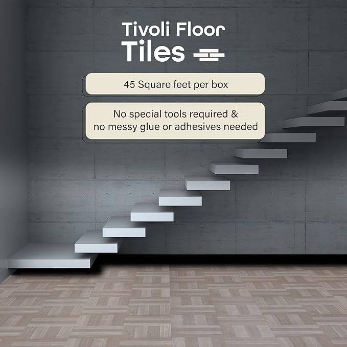 Tivoli Self Adhesive Vinyl Floor Tiles, 45 Tiles - 12" x 12", Ash Grey Wood- Peel & Stick, DIY Flooring for Kitchen, Dining Room, Bedrooms, Basements & Bathrooms by Achim Home Decor