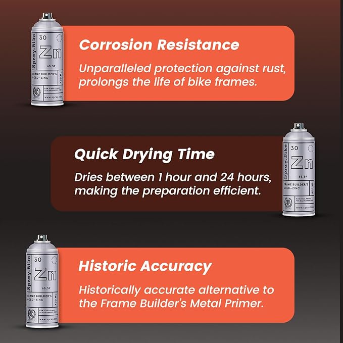 Spray.Bike Frame Builder's Cold-Zinc Primer | Cold Galvanizing Spray Paint Primer Designed for Bikes | Anti Rust Spray for Metal, Steel, Aluminum | Super Grip, Great Coverage | 400ml, Metallic Gray