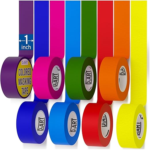 DEART 8X Colored Masking Tape, 33 Ft x 1 inch Colored Painters Tape for Arts & Crafts Labeling or Coding, Craft Supplies Color Tape Rolls, Colorful Masking Craft Tape, Lab Tape