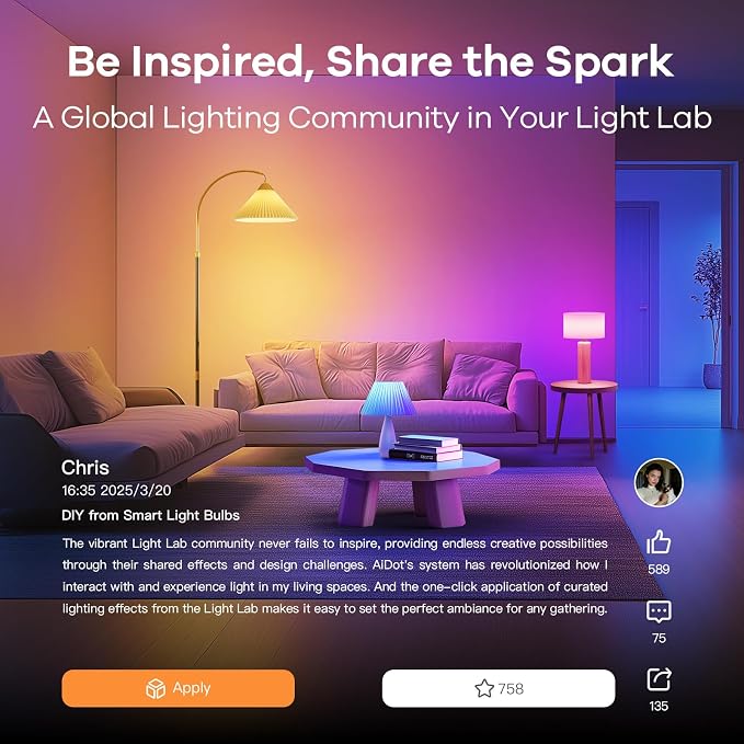 OREiN Matter Smart Light Bulb, A19 RGBTW Color Changing, 4 Pack with Remote | 800lm 60W Equivalent Alexa Light Bulbs Work with Alexa/Apple Home/ Google Home/SmartThings，E26 Base 2.4Ghz WiFi led Bulbs