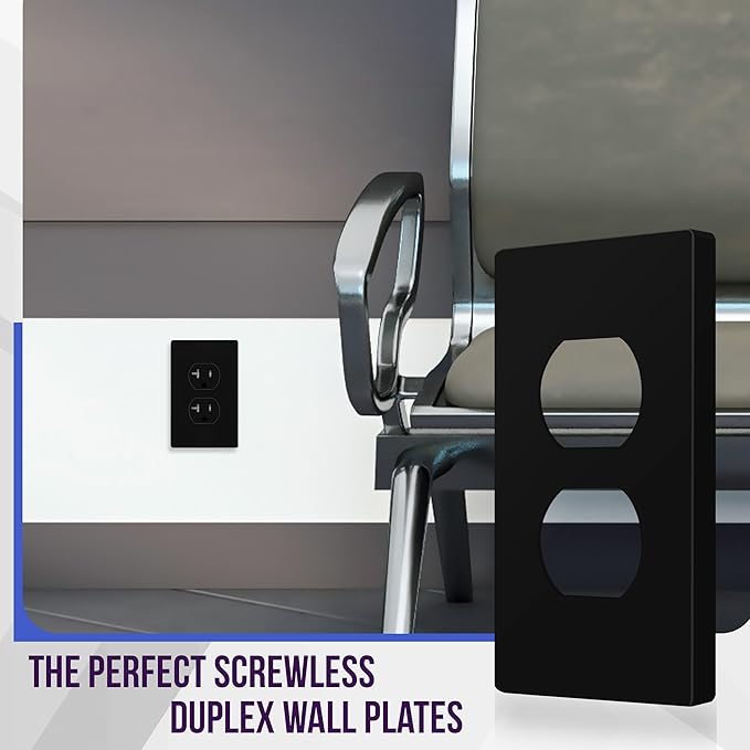 ENERLITES Screwless Duplex Wall Plate, Child Safe Receptacle Outlet Cover, Standard Size, 1-Gang 4.68" x 2.93", Unbreakable Polycarbonate Thermoplastic, UL Listed, SI8821-BK-5PCS, Black, 5 Pack