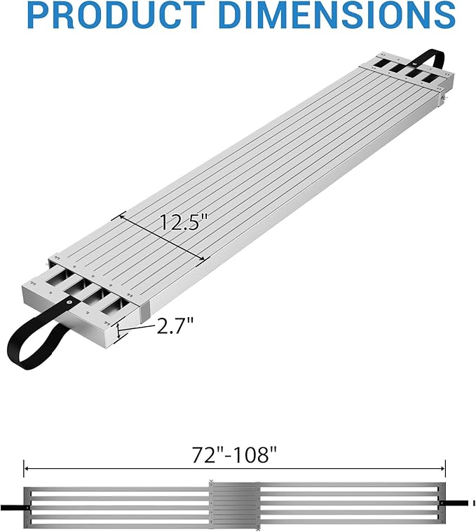 Aluminum Work Plank 8-13Ft Telescoping Extension Plank 440Lbs Capacity Aluminum Scaffolding Plank with Skid-Proof Platform Scaffold Ladder Accessory Durable and Lightweight