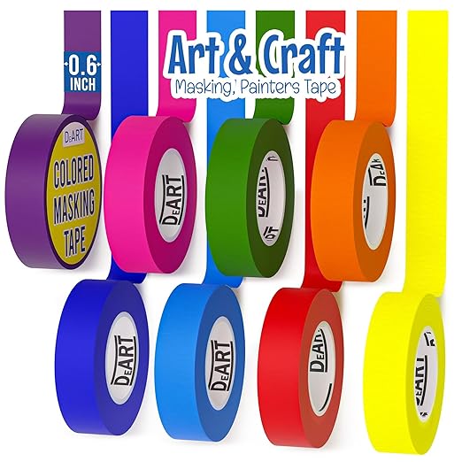 DEART Colored Masking Tape Painters Tape Writable 12 or 8 Pack 1 inch or 0.6 Inches for Arts & Crafts Labeling Coding Whiteboard Dry Erase Board Tape Thin Paper Tape Craft Supplies Scrapbook