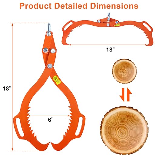 18 Inch Log Lifting Tongs, 2 Serrated Claw Hook Grapple Timber Claw | Heavy Duty Log Grapple, Swivel Logging Tongs, Lumber Skidding, Grapple Timber Tool for Tractors, Trucks, ATV& Lumber Skidding