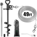 SELEWARE Dog Tie Out Cable and Stake, Dog Stake with 49FT Heavy Duty Cable | 15" Long Anti-Rust Heavy Duty Dog Stake for Large Dogs up to 220 lbs, Easy Install with Twist Rod for Yard, Camping Outside