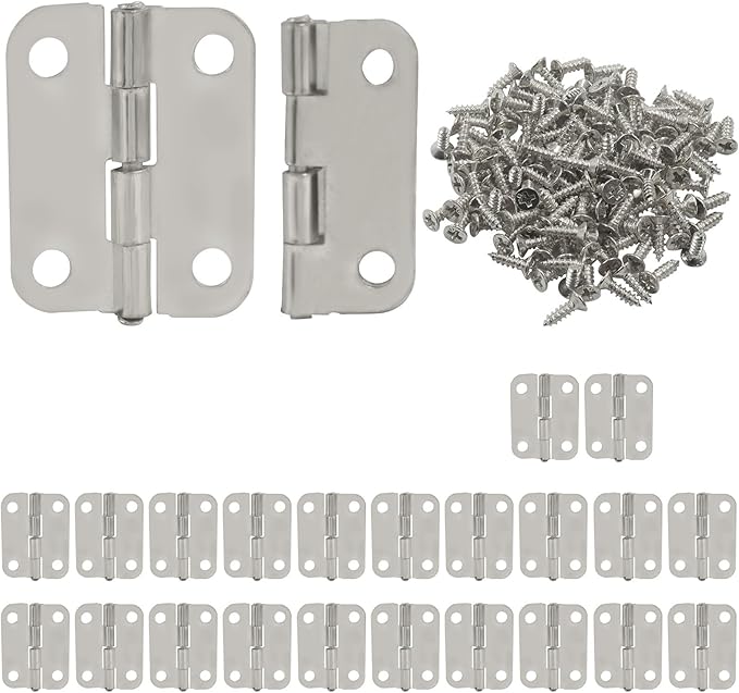 Murtenze 24Pcs Butt Hinge, 1" x 3/4" Metal Foldable Door Hinges with Screws for Cabinet Door Closet, Jewelry, Wooden Box (Silver)