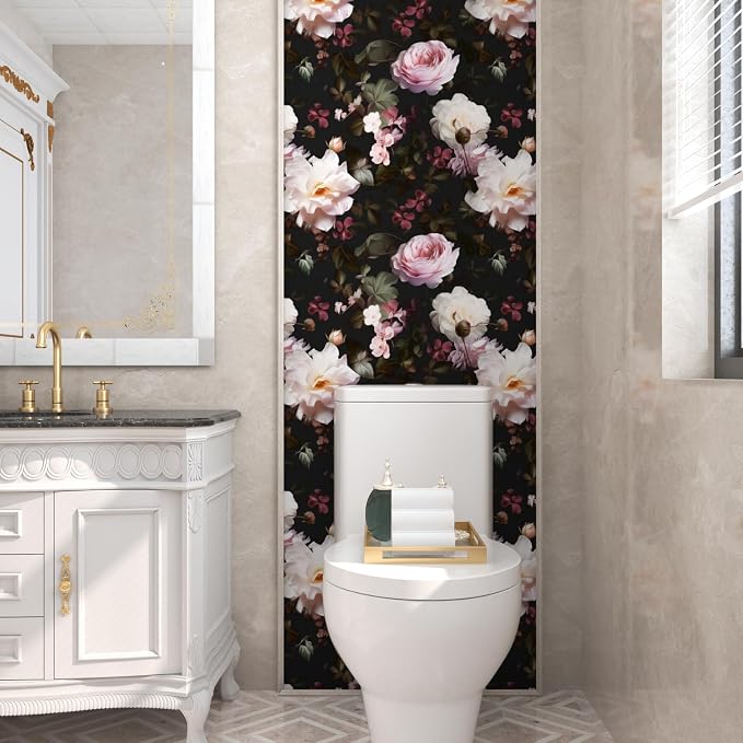 Fvlow Glowing Pink Floral Peel and Stick Wallpaper 17.4" x 394" | Renter Friendly, Removable & Waterproof, Vinyl Easy Install for Bedrooms, Bathrooms, Kitchens, Cabinets and Home Decor