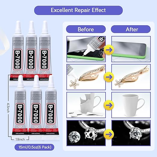 FITTDYHE 6PCS Jewelry Glue - 15ML/0.5fl oz Clear DIY Craft Glue for Rhinestones, Waterproof Strong Bond Adhesive for Phone Repair, Nail Art, Shoes, Fabric, Metal, Glass