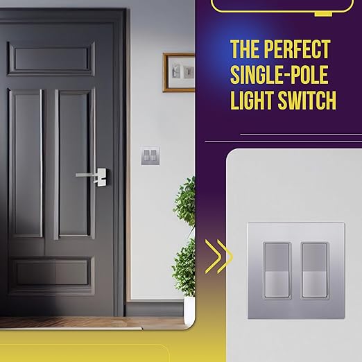 ENERLITES Elite Series Decorator Rocker Light Switch, 15A 120V/277V, Gloss Finish, Single Pole, 3 Wire, Grounding Screw, Residential Grade, UL Listed, 91150-SV, Silver Color (10 Pack)