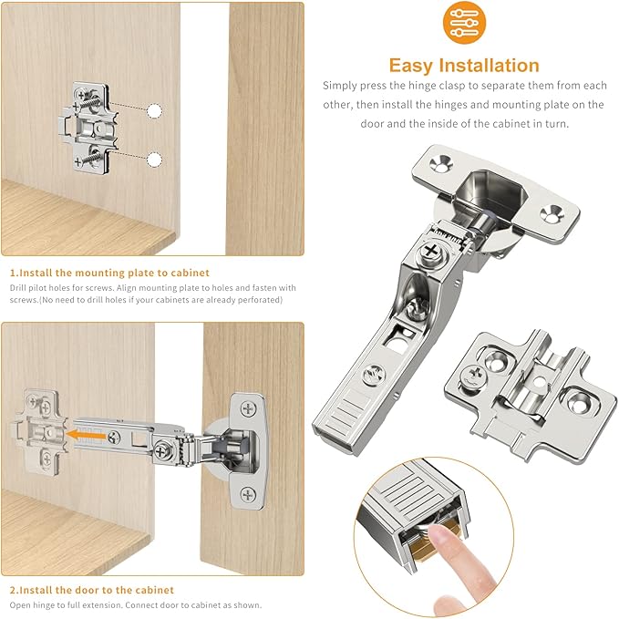 Chibery 10 Pack Frameless Inset Soft Close Concealed European Hinges, Self Closing Satin Nickel, 105 ° Open Angle 4D Adjustment, Speed Control, Clip On, Stainless Steel for Cabinet Door