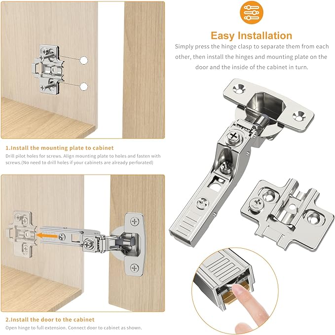 Chibery 20 Pack Frameless Inset Soft Close Concealed European Hinges, Self Closing Satin Nickel, 105 ° Open Angle 4D Adjustment, Speed Control, Clip On, Stainless Steel for Cabinet Door