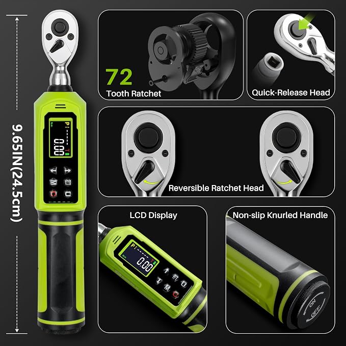Digital Torque Wrench 1/4" Drive-4-266In.Lb for Bike Motorcycle | Electric Torque Wrench(0.45-30N.m),Vibration Buzzer LED Indicator,±2% Accuracy 5 Units for Precision Parts Engine DIY