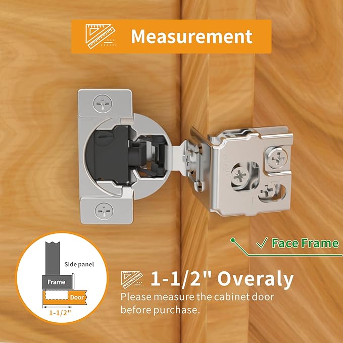 Chibery 10 Pack 1-1/2" Overlay 4D Soft Close Concealed Hinges for Face Frame Door, Adjustable Closing Speed, Smooth Slow Self Close Hinges, Satin Nickel, 105° Open Angle Stainless Steel Cabinet Hinges