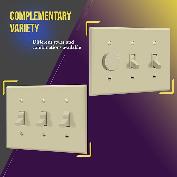 ENERLITES Toggle Light Switch Wall Plate, Gloss Finish, Size 3-Gang 4.50" x 6.38", Unbreakable Polycarbonate Thermoplastic, 8813-I, Ivory