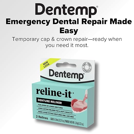 Dentemp Denture Reline Kit - Advanced Formula Reline It Denture Reliner (Pack of 2) - Denture Kit to Refit and Tighten Dentures for Both Upper & Lower Denture (Packaging May Vary)