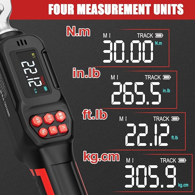 VANPO 1/4 Drive Digital Torque Wrench Set 1.11-22.12 ft.lb, ±2% Accuracy | 1.5-30 N.m Electronic Torque Wrench Set with Bits & Sockets, Buzzer/LED Indicator Alarm, for Carbon Fiber Bike, Motorcycle