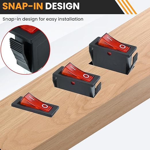 2 Pin 2 Position Boat Shaped Rocker Switch, KCD3-101 ON/Off Snap in Toggle Switch, AC 250V/15A 125V/20A Red Rocker Switch Toggle for Car Auto Boat Household Appliances (2 Pack)
