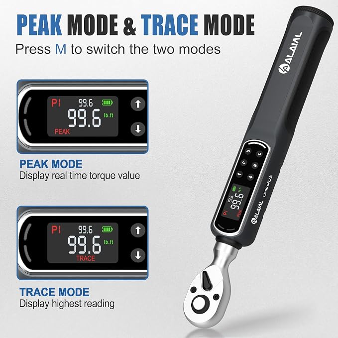 Digital Torque Wrench 3/8 Drive, 1.5-99.6 ft-lb ±2% Accuracy | LED Display, Buzzer&Vibration Alert, 2 Modes, 10 Presets&500 Data Logs, for Lug Nuts, Automotive, Motorcycle Repair