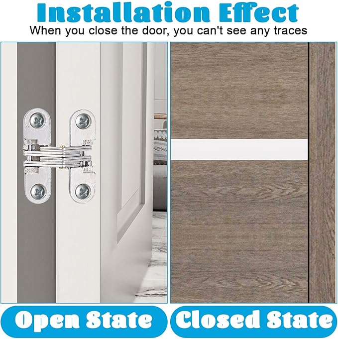 8 Packs Hidden Hinges for Cabinet Doors, 1-3/4" Stainless Steel Hidden Hinges, 180 Degree Invisible Hinge, Cross Concealed Hingesfor Cabinet, Folding Door, Folding Table and Cupboard