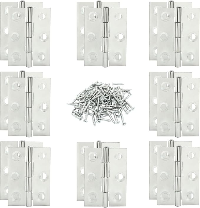 16PCS 2 Inch Stainless Steel Door Folding Butt Hinges, Silver Metal Bisagras para Puertas with Screws for Door, Furnitures, Windows, Cabinet,Cupboard, Dressers