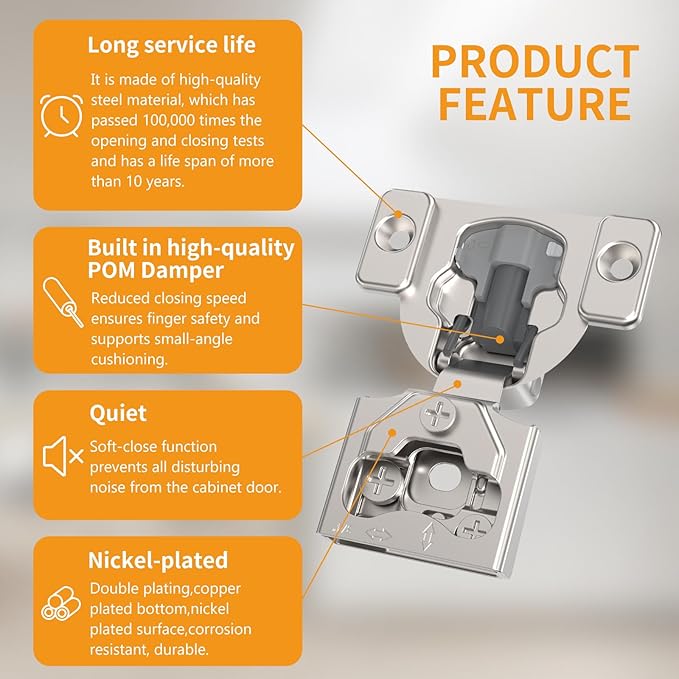 Chibery 50 Pack 3/4" 4D Concealed Hinges for Face Frame Door, Soft Close On/Off Switch, Self Closing, 105° Open Angle Concealed Stainless Steel Hinges for Framed Cabinet, Satin Nickel