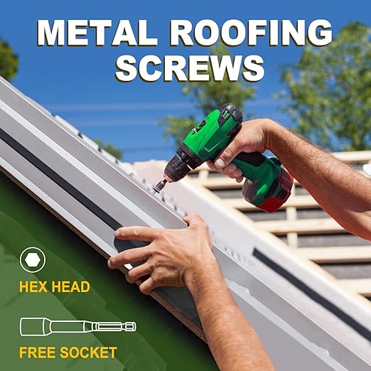 LIONMAX Metal Roofing Screws #14 x 2 Inch, 300-PCS, Rustproof Coating Hex Head Sheet Metal Roof Screws, Rubber Washer, Sharp Point, Metal to Wood Siding Screw, Hex Socket Included