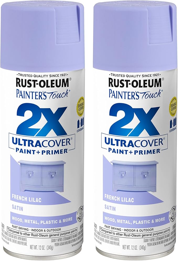 Rust-Oleum 334068-2PK Painter's Touch 2X Ultra Cover Spray Paint, 12 oz, Satin French Lilac, 2 Pack