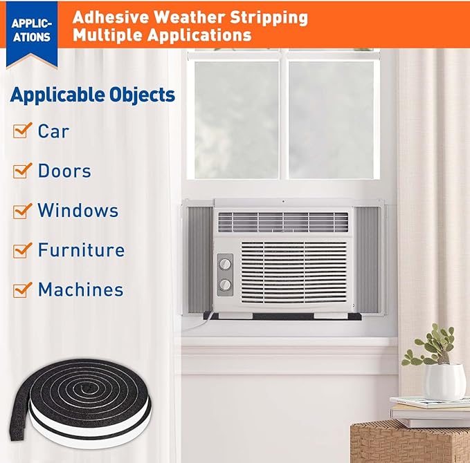 MAGZO Weather Stripping Door Seal 1/2 Inch W X 1/2 Inch T,Strong Adhesion and High Resilience Air Conditioner Foam Insulation for Doors, Total Length 13 Feet (6.5 ft x 2 Rolls)