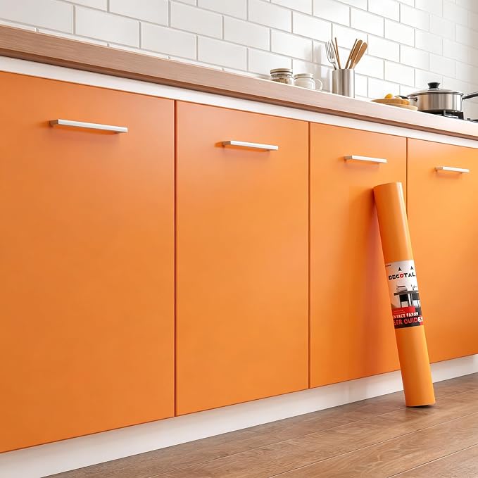 Orange Contact Paper Orange Wallpaper Peel and Stick 17.7x200 Inch Solid Color Wallpaper for Bedroom Removable Solid Color Contact Paper for Cabinets and Drawers