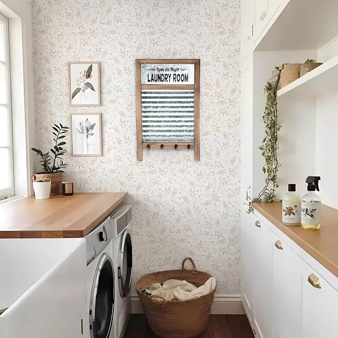 Ismoon Floral Wallpaper Peel and Stick Beige Neutral Contact Paper Wildflowers Leaf Stick on Wall Paper Textured Removable Self Adhesive Vinyl Wallpaper for Bedroom Bahtroom Wall Decor 17.3x196in
