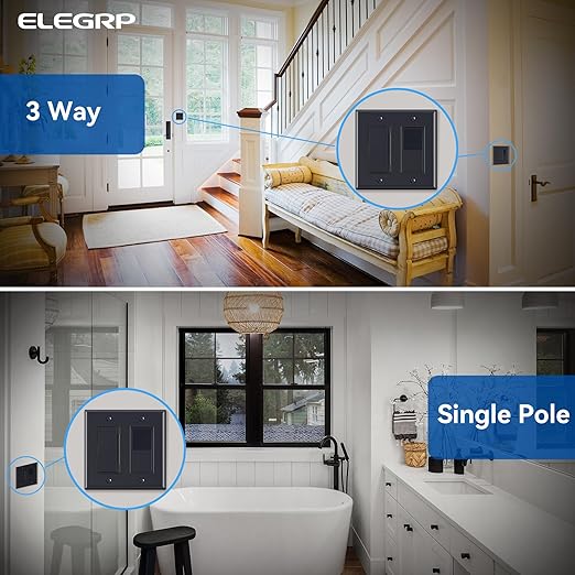 ELEGRP Dimmer Light Switch for 300W Dimmable LED/CFL Lights and 600W INC/HAL Bulbs, Single Pole/3-Way LED Slide Dimmer Light Switch, Wall Plate Included, UL Listed, 2 Pack, Matte Black
