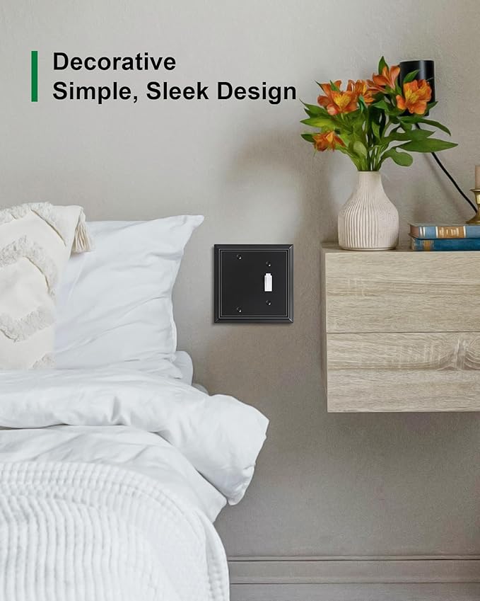 2-Pack Combo Blank/Toggle Light Switch Cover Plate, Black Modern Decorative Electrical Outlet Covers, Bamboo Fiber Wall Switch Plates and Outlet Covers