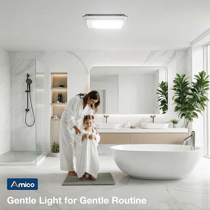 Amico Bathroom Exhaust Fan with Light, 110 CFM, 1.0 Sones, 5CCT, 1000LM, Easy Installation, Ceiling Mount Bathroom Fan, Adjustable Bath Exhaust Vent with light, ETL & FCC Certified