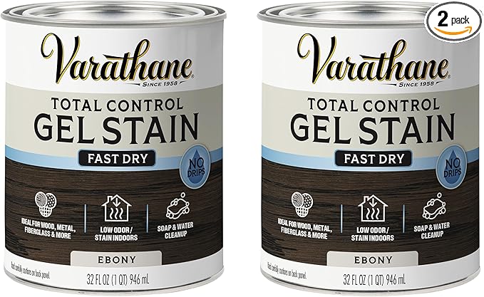 Varathane Total Control Gel Stain | Low Odor Water-Based Formula | Thick Gel Formula for Vertical Surfaces | Ideal for Wood, Metal & Fiberglass | Quart | Ebony | 2 Pack